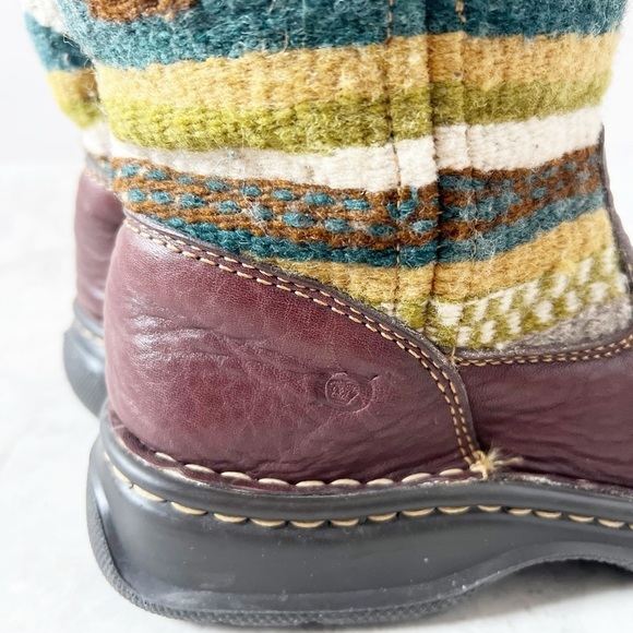 BORN Leather Wool Blanket Aztec Print Boots 36.5 / 6.5 Green Southwestern Boho - Picture 6 of 12
